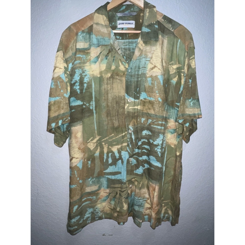 Jams World Button Up Shirt Mens XL Floral Splash Tan Coco Vintage Hawaiian Camp - Picture 3 of 12